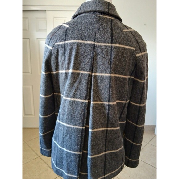 Zara Womens Short Coat XS Gray Checked Plaid Wool Blend 2 Button Front Swing - Picture 3 of 16